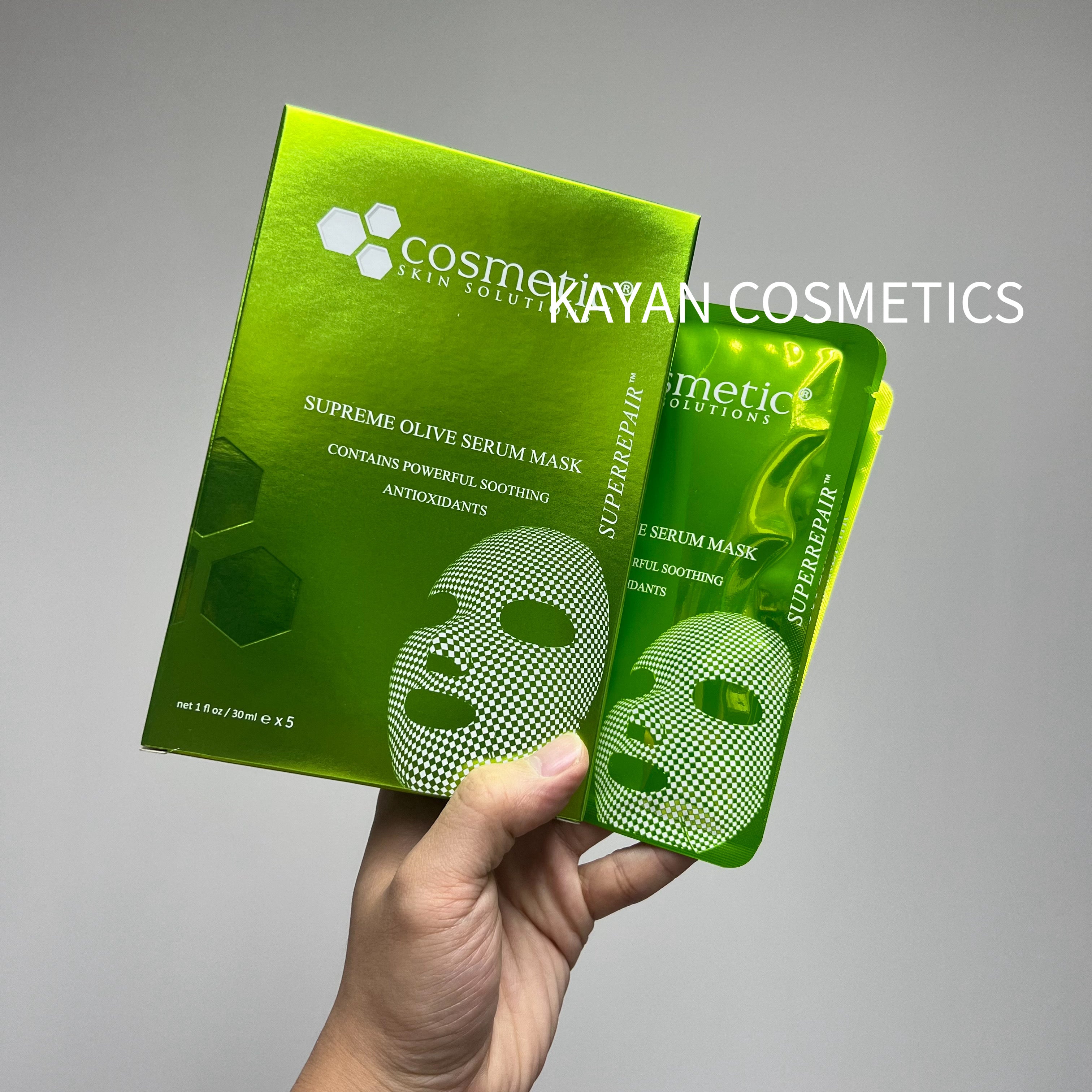 Cosmetic Skin Solutions Css橄欖舒敏面膜 30ML/1片,一包5片 SUPREME OLIVE SERUM MASK CONTAINS POWERFUL SOOTHING ANTIOXIDANTS