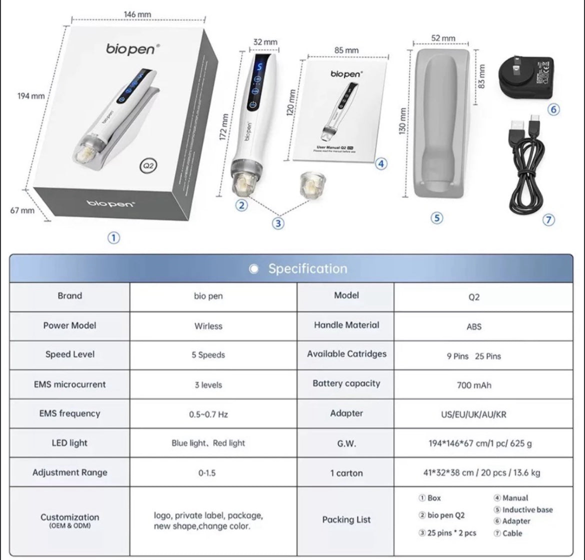 Biopen Q2 電動微針儀 帶紅藍光 電動MTS微針  biopen Q2 Auto MTS Electroporation Bio pen Q2