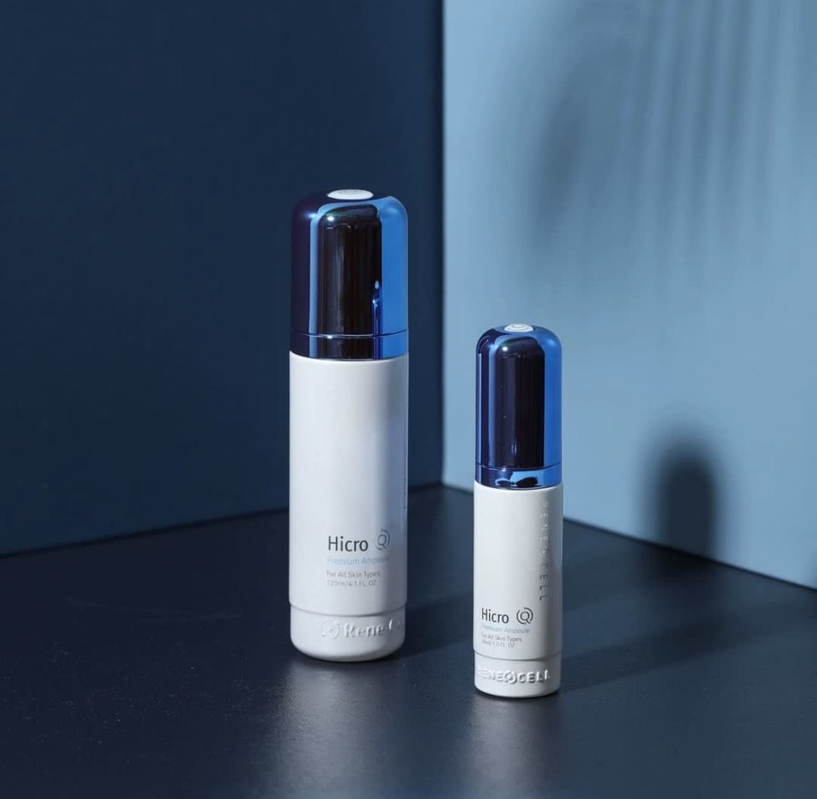RENE-CELL Hicro Q Premium Ampoule 前導精華 / Q肌底安瓶 120ml 大瓶與 30ml 旅行瓶的經典套組  優質安瓶 Hicro Q Premium Ampoule