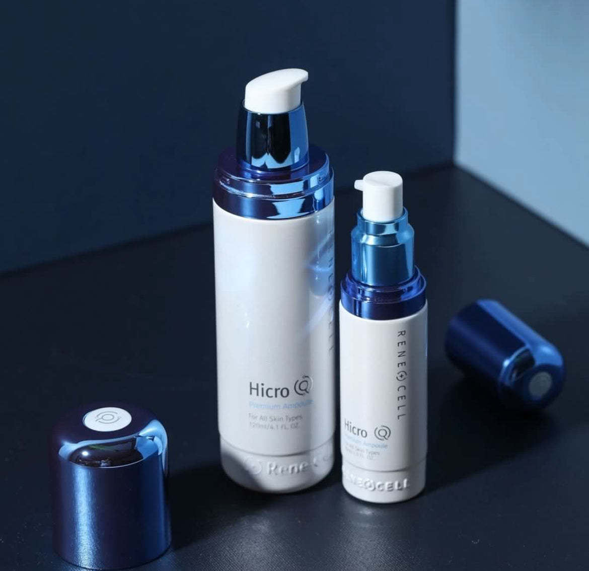 RENE-CELL Hicro Q Premium Ampoule 前導精華 / Q肌底安瓶 120ml 大瓶與 30ml 旅行瓶的經典套組  優質安瓶 Hicro Q Premium Ampoule