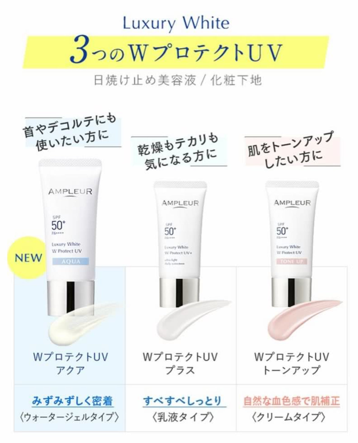 日本 Ampleur 水潤版防曬 AQUA Luxury White W Protect UV  SPF50+PA++++