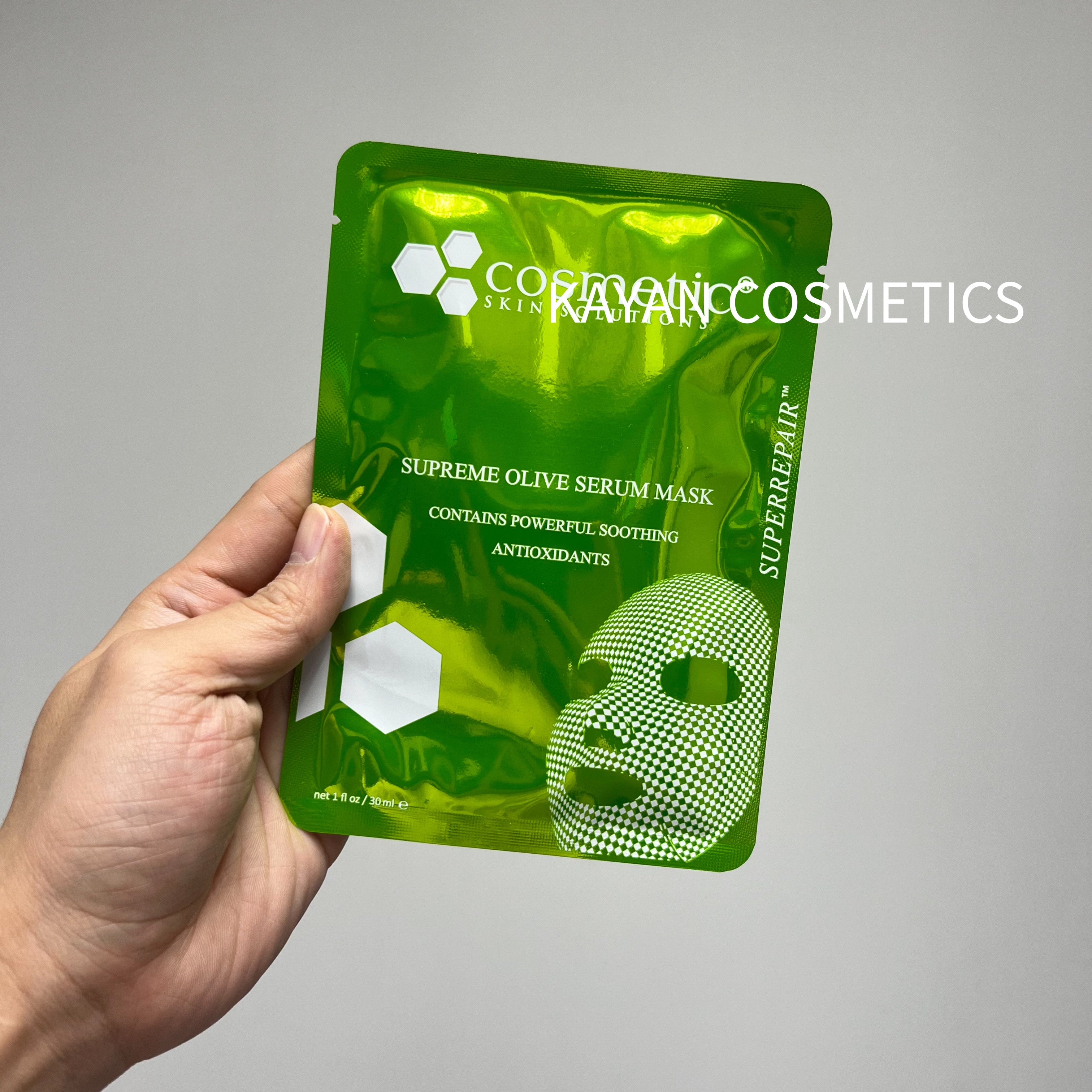 Cosmetic Skin Solutions Css橄欖舒敏面膜 30ML/1片,一包5片 SUPREME OLIVE SERUM MASK CONTAINS POWERFUL SOOTHING ANTIOXIDANTS