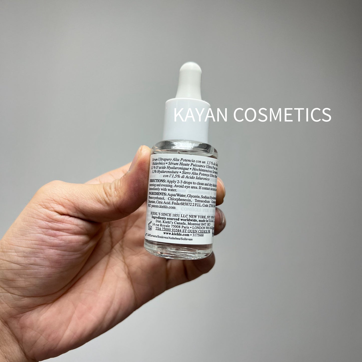 包順豐 Kiehl's 科顏氏 1.5%玻尿酸豐盈保濕精華液  高效超能精華透明質酸精華30ml 保濕補水 ULTRA PURE HIGH-POTENCY SERUM 15% HYALURONIC ACID Kiehls 科颜氏