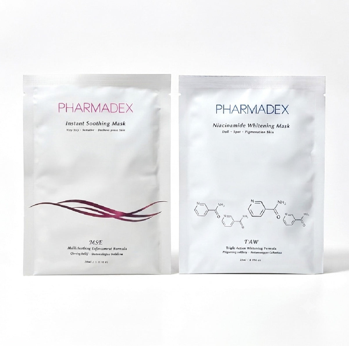 PHARMADEX 煙醯胺美白退黑神奇面膜Niacinamide Whitening Mask Pharmadex Instant Soothing Mask Pharmadex MSE 多重舒緩嫩肌乳液面膜  退紅神奇面膜 泛紅救星 （退黑+退紅各10片）