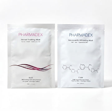 PHARMADEX 煙醯胺美白退黑神奇面膜Niacinamide Whitening Mask Pharmadex Instant Soothing Mask Pharmadex MSE 多重舒緩嫩肌乳液面膜  退紅神奇面膜 泛紅救星 （退黑+退紅各10片）