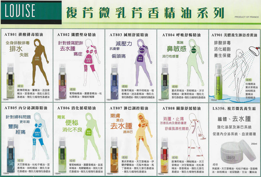 Louise LOVISE 複芳通經絡 150ml  復芳精油 AT801 AT802 AT803 AT804 AT805 AT806 AT807 AT808 AT901。Lovise 復芳精油